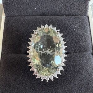 Green Amethyst Halo Ring Sterling Silver Natural Gemstone